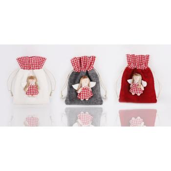 PLSTENÉ VRECE S ANJELOM, KOCKOVANÉ, BIELE ALEBO SIVÉ ALEBO ČERVENÉ