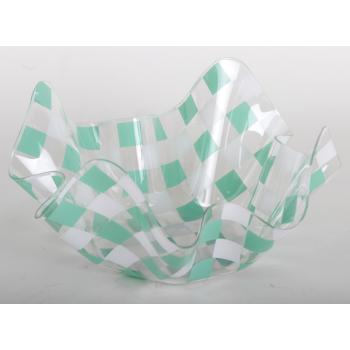 PLASTOVÁ MISKA ZVLNENÁ KÁROVANÁ ZELENÁ/BIELA