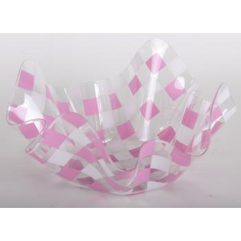 PLASTOVÁ MISKA ZVLNENÁ KOCKOVANÁ RUŽOVÁ/BIELA