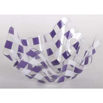 PLASTOVÁ MISKA ZVLNENÁ KÁROVANÁ FIALOVÁ/BIELA