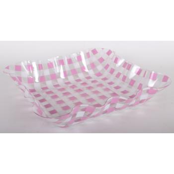 PLASTOVÁ MISKA OBDĹŽNIK KÁROVANÁ RUŽOVÁ/BIELA