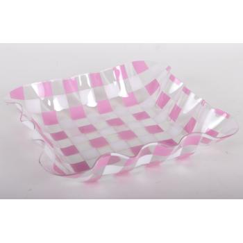 PLASTOVÁ MISKA OBDĹŽNIK KÁROVANÁ RUŽOVÁ/BIELA