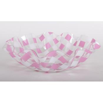 PLASTOVÁ MISKA OKRÚHLA KÁROVANÁ RUŽOVO-BIELA