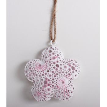 KOVOVÁ DEKORÁCIA KVET SO ZÁVESOM RUŽOVÁ