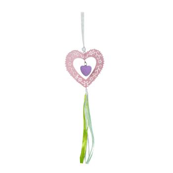 KOVOVÁ DEKORÁCIA SRDCE SO STUHOU RUŽOVÁ