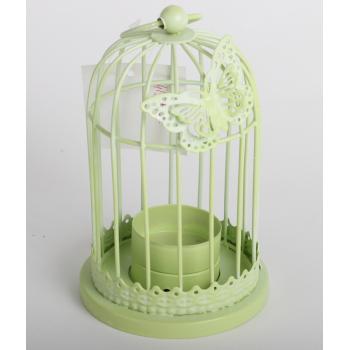 KOVOVÝ SVIETNIK KLIETKA S MOTÝĽOM ZELENÁ