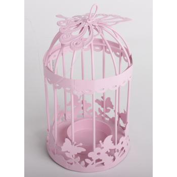 KOVOVÝ SVIETNIK KLIETKA S MOTÝĽOM RUŽOVÁ