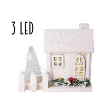 DEKOR OSVETLENÝ DREVENÝ DOMČEK S PLOTOM, 3 LED, BIELY
