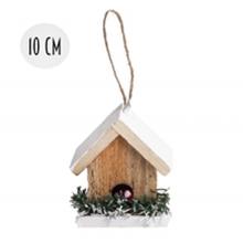 OSVETLENÝ DREVENÝ ZÁVESNÝ PRÍSTREŠOK S BIELOU STRECHOU, PRÍRODNÝ