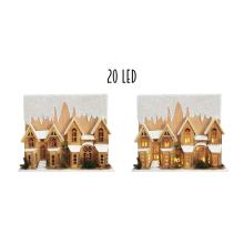 DEKOR OSVETLENÝ DREVENÝ DOMČEK S 20 LED, ZASNEŽENÝ