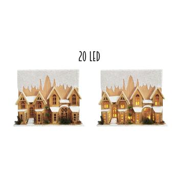 DEKOR OSVETLENÝ DREVENÝ DOMČEK S 20 LED, ZASNEŽENÝ