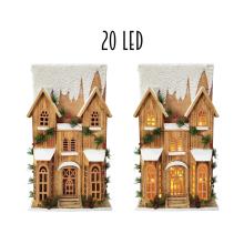 DEKOR OSVETLENÁ DREVENÁ VEŽA HRADU S 20 LED, ZASNEŽENÝ