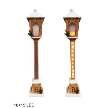 DEKORAČNÉ SVIETIACE DREVENÉ SVIETNIKY, 18+15 LED, ZASNEŽENÉ