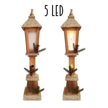 DEKORATÍVNE OSVETLENÉ DREVENÉ POULIČNÉ LAMPY, 5 LED, SO ZLATOU STRECHOU