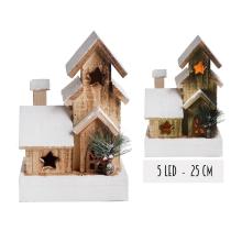 OSVETLENÝ DREVENÝ DOM, 5 LED, 3-PODLAŽNÁ VEŽA