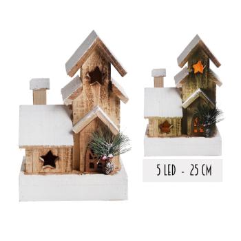 OSVETLENÝ DREVENÝ DOM, 5 LED, 3-PODLAŽNÁ VEŽA