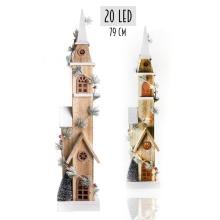 OSVETLENÝ DREVENÝ CHRÁM, 20 LED, S VEĽKOU VEŽOU