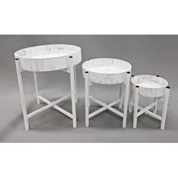 SADA DREVENÝCH DRŽIAKOV NA KVETY, 3 KUSY, OKRÚHLY TVAR, BIELA