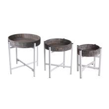 SADA DREVENÝCH DRŽIAKOV NA KVETY, 3 KUSY, OKRÚHLY TVAR, SIVÁ