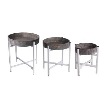 SADA DREVENÝCH DRŽIAKOV NA KVETY, 3 KUSY, OKRÚHLY TVAR, SIVÁ