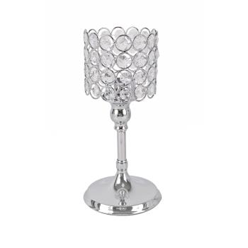 CHRÓMOVÝ KRIŠTÁĽOVÝ SVIETNIK S PODSTAVCOM, VALCOVITÝ