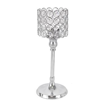 CHRÓMOVÝ KRIŠTÁĽOVÝ SVIETNIK S PODSTAVCOM, VALCOVITÝ