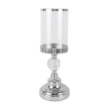 CHRÓMOVANÝ SKLENENÝ SVIETNIK S PODSTAVCOM, VALCOVITÝ