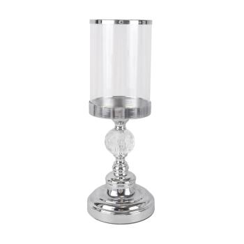 CHRÓMOVANÝ SKLENENÝ SVIETNIK S PODSTAVCOM, VALCOVITÝ