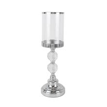 CHRÓMOVANÝ SKLENENÝ SVIETNIK S PODSTAVCOM, VALCOVITÝ