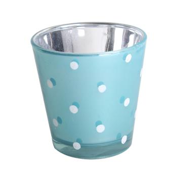 SKLENENÝ SVIETNIK V TVARE PÍSMENA "V" TYRKYSOVÝ