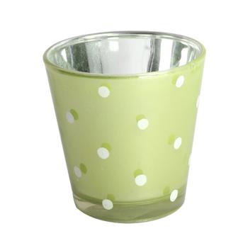 SKLENENÝ SVIETNIK V TVARE PÍSMENA "V" ZELENÝ