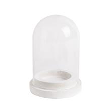 SKLENENÁ KUPOLA S DREVENÝM PODSTAVCOM, BIELA