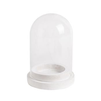 SKLENENÁ KUPOLA S DREVENÝM PODSTAVCOM, BIELA