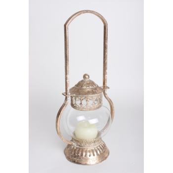 LISOVANÝ KOVOVÝ SVIETNIK S GLÓBUSOM ZLATÝ