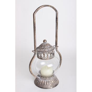 LISOVANÝ KOVOVÝ SVIETNIK S GLÓBUSOM BRONZOVÝ