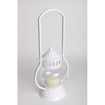 LISOVANÝ KOVOVÝ SVIETNIK S GUĽOU BIELY