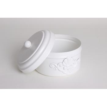 LISOVANÝ KOVOVÝ BONBONIER BIELY