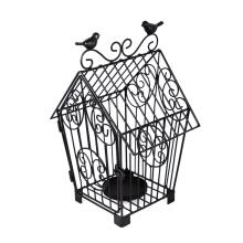 KOVANÝ SVIETNIK V KLIETKE S VTÁKMI, ČIERNY