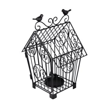 KOVANÝ SVIETNIK V KLIETKE S VTÁKMI, ČIERNY