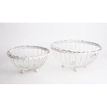 SÚPRAVA MISIEK Z TEPANÉHO ŽELEZA, 2 KUSY, OKRÚHLA, BIELA