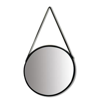 NÁSTENNÉ ZRKADLO SO ZÁVESNÝM POPRUHOM, OKRÚHLE, ČIERNE