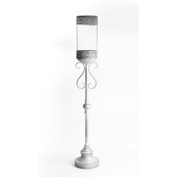 LISOVANÝ KOVOVÝ SVIETNIK STOJACI STRIEBORNÝ