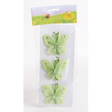 DEKORATÍVNA DREVENÁ PINZETA V SÁČKU S MOTÝLIKOM, 3 KUSY, KAMEŇ, ZELENÁ