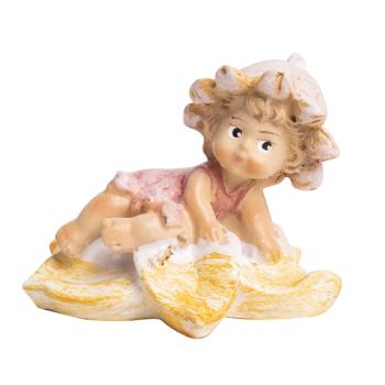 POLYRESINOVÁ DEKORÁCIA, KVETINOVÁ VÍLA NA LISTE, SEDIACA, RUŽOVÁ