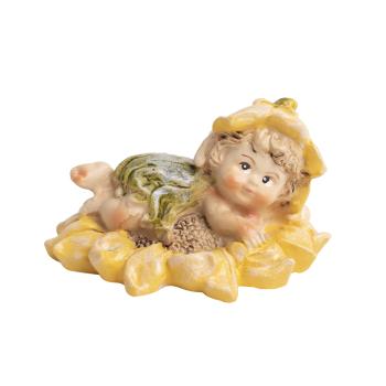 POLYRESINOVÁ DEKORÁCIA, KVETINOVÁ VÍLA NA LISTE, BRUCHO, ZELENÁ