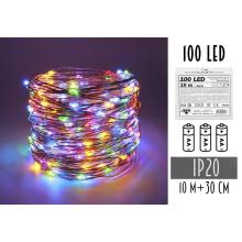BATÉRIOVÝ DRÔTOVÝ REŤAZEC 3AA, 100 LED, FAREBNÝ, BEZ BATÉRIÍ