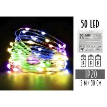 BATÉRIOVÝ DRÔTOVÝ REŤAZEC 3AA, 50 LED, FAREBNÝ, BEZ BATÉRIÍ