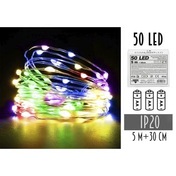 BATÉRIOVÝ DRÔTOVÝ REŤAZEC 3AA, 50 LED, FAREBNÝ, BEZ BATÉRIÍ