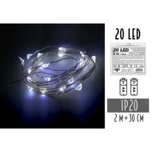 DRÔTENÉ SVETELNÉ REŤAZCE NA BATÉRIE 2AA, 20 LED, STUDENÁ BIELA, BEZ BATÉRIÍ