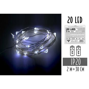 DRÔTENÉ SVETELNÉ REŤAZCE NA BATÉRIE 2AA, 20 LED, STUDENÁ BIELA, BEZ BATÉRIÍ